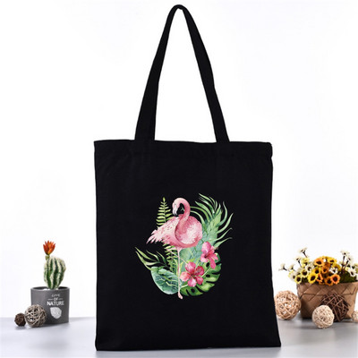 Moteriškas pečių krepšys Drobinis krepšys Harajuku pirkinių krepšiai 2020 m. Nauja mada Laisvalaikio rankinės Bakalėjos krepšelis Merginoms Spausdinimas flamingais