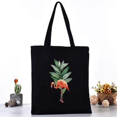 Moteriškas pečių krepšys Drobinis krepšys Harajuku pirkinių krepšiai 2020 m. Nauja mada Laisvalaikio rankinės Bakalėjos krepšelis Merginoms Spausdinimas flamingais