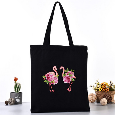 Moteriškas pečių krepšys Drobinis krepšys Harajuku pirkinių krepšiai 2020 m. Nauja mada Laisvalaikio rankinės Bakalėjos krepšelis Merginoms Spausdinimas flamingais