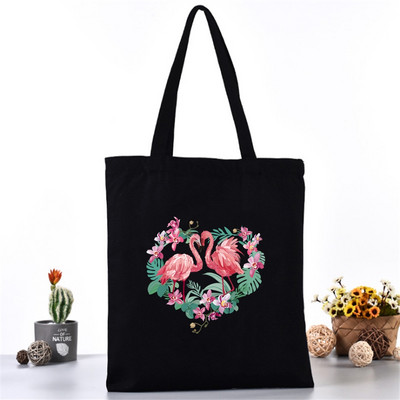 Moteriškas pečių krepšys Drobinis krepšys Harajuku pirkinių krepšiai 2020 m. Nauja mada Laisvalaikio rankinės Bakalėjos krepšelis Merginoms Spausdinimas flamingais