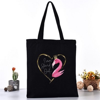 Moteriškas pečių krepšys Drobinis krepšys Harajuku pirkinių krepšiai 2020 m. Nauja mada Laisvalaikio rankinės Bakalėjos krepšelis Merginoms Spausdinimas flamingais