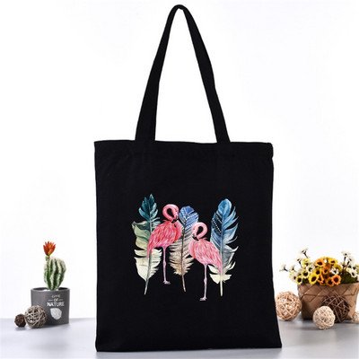 Moteriškas pečių krepšys Drobinis krepšys Harajuku pirkinių krepšiai 2020 m. Nauja mada Laisvalaikio rankinės Bakalėjos krepšelis Merginoms Spausdinimas flamingais
