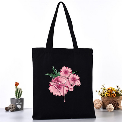 Moteriškas pečių krepšys Drobinis krepšys Harajuku pirkinių krepšiai 2020 m. Nauja mada Laisvalaikio rankinės Bakalėjos krepšelis Merginoms Spausdinimas flamingais