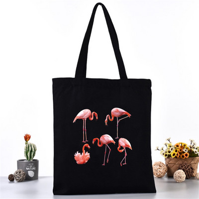 Moteriškas pečių krepšys Drobinis krepšys Harajuku pirkinių krepšiai 2020 m. Nauja mada Laisvalaikio rankinės Bakalėjos krepšelis Merginoms Spausdinimas flamingais