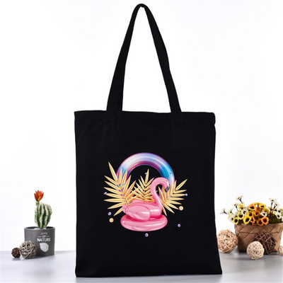 Moteriškas pečių krepšys Drobinis krepšys Harajuku pirkinių krepšiai 2020 m. Nauja mada Laisvalaikio rankinės Bakalėjos krepšelis Merginoms Spausdinimas flamingais