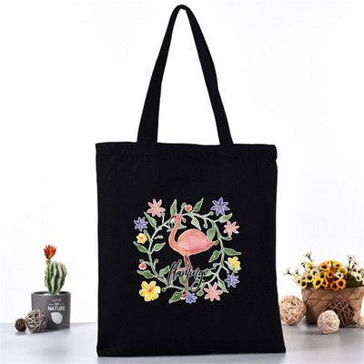 Moteriškas pečių krepšys Drobinis krepšys Harajuku pirkinių krepšiai 2020 m. Nauja mada Laisvalaikio rankinės Bakalėjos krepšelis Merginoms Spausdinimas flamingais