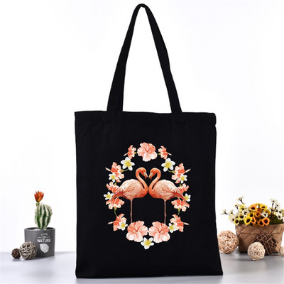Moteriškas pečių krepšys Drobinis krepšys Harajuku pirkinių krepšiai 2020 m. Nauja mada Laisvalaikio rankinės Bakalėjos krepšelis Merginoms Spausdinimas flamingais