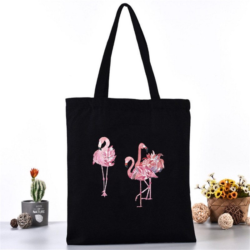 Moteriškas pečių krepšys Drobinis krepšys Harajuku pirkinių krepšiai 2020 m. Nauja mada Laisvalaikio rankinės Bakalėjos krepšelis Merginoms Spausdinimas flamingais