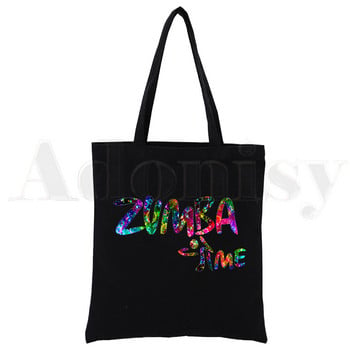 Love Zumba Dance Hip Hop Harajuk Graphic Fashion Μαύρος καμβάς εκτύπωση Τσάντες αγορών Girls Fashion Life Casual Pacakge Τσάντα χειρός