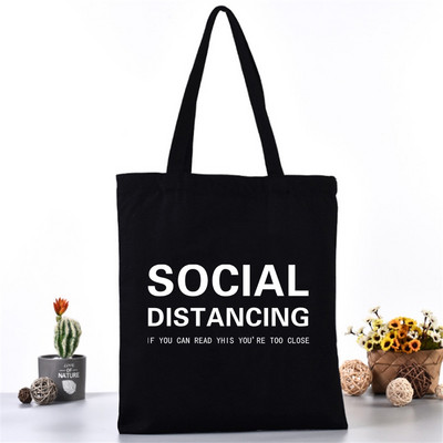 Naujas moteriškas drobinis peties krepšys Teksto spausdinimas Moterų kasdieninė rankinė Daugkartinė didelės talpos organizatorius Kelionių pirkinių paplūdimio krepšiai