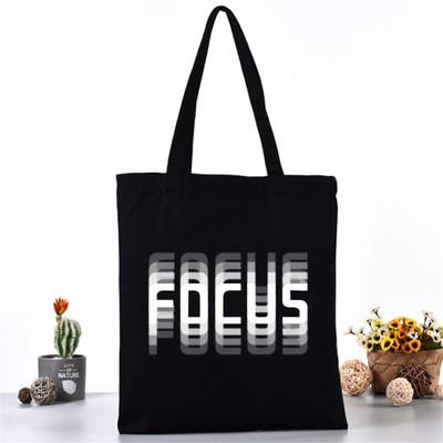 Naujas moteriškas drobinis peties krepšys Teksto spausdinimas Moterų kasdieninė rankinė Daugkartinė didelės talpos organizatorius Kelionių pirkinių paplūdimio krepšiai