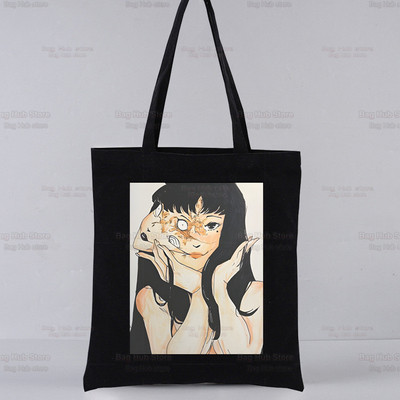 Junji Ito Geantă de cumpărături reutilizabilă Genți de tote din pânză cu anime de groază