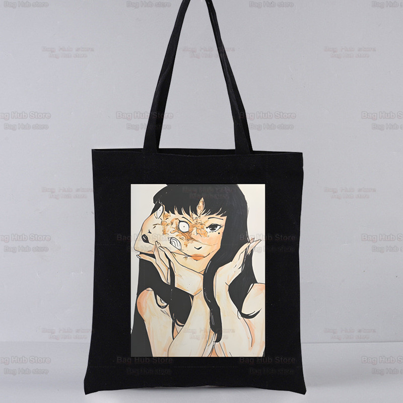 Junji Ito Geantă de cumpărături reutilizabilă Genți de tote din pânză cu anime de groază