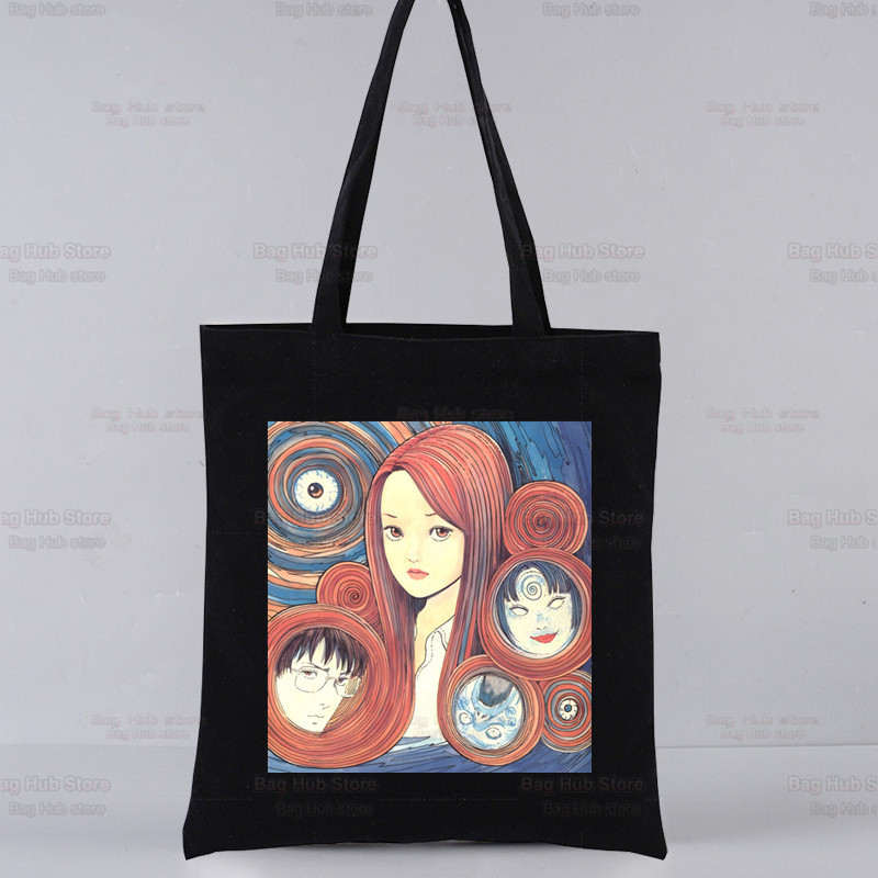 Junji Ito Geantă de cumpărături reutilizabilă Genți de tote din pânză cu anime de groază