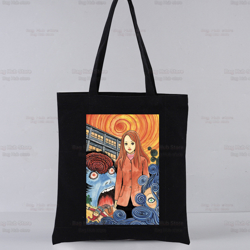 Junji Ito Geantă de cumpărături reutilizabilă Genți de tote din pânză cu anime de groază