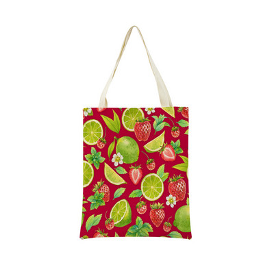 Desen animat Fructe Căpșuni Ananas Imprimare față-verso Geantă de cumpărături Eco Market, pliabilă, portabilă, convenabilă