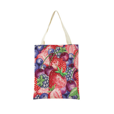 Desen animat Fructe Căpșuni Ananas Imprimare față-verso Geantă de cumpărături Eco Market, pliabilă, portabilă, convenabilă
