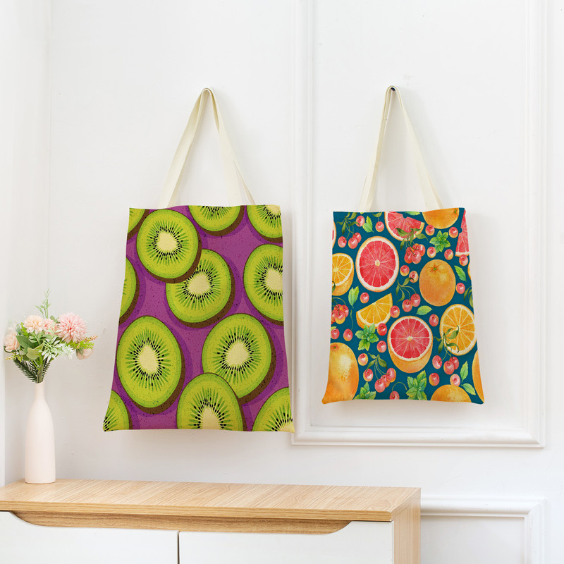 Desen animat Fructe Căpșuni Ananas Imprimare față-verso Geantă de cumpărături Eco Market, pliabilă, portabilă, convenabilă