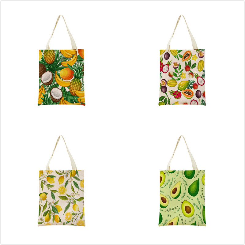 Desen animat Fructe Căpșuni Ananas Imprimare față-verso Geantă de cumpărături Eco Market, pliabilă, portabilă, convenabilă
