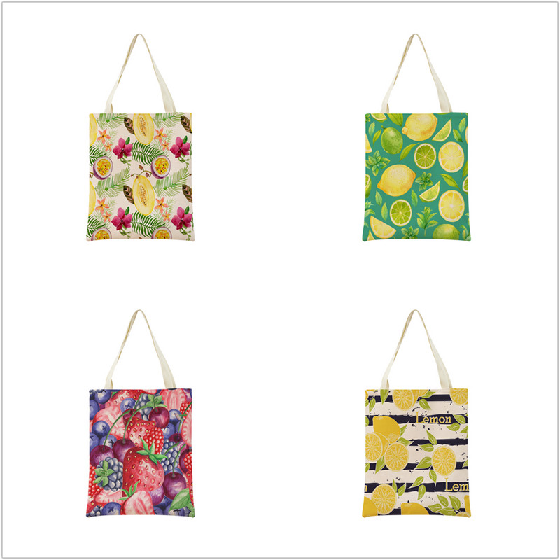 Desen animat Fructe Căpșuni Ananas Imprimare față-verso Geantă de cumpărături Eco Market, pliabilă, portabilă, convenabilă