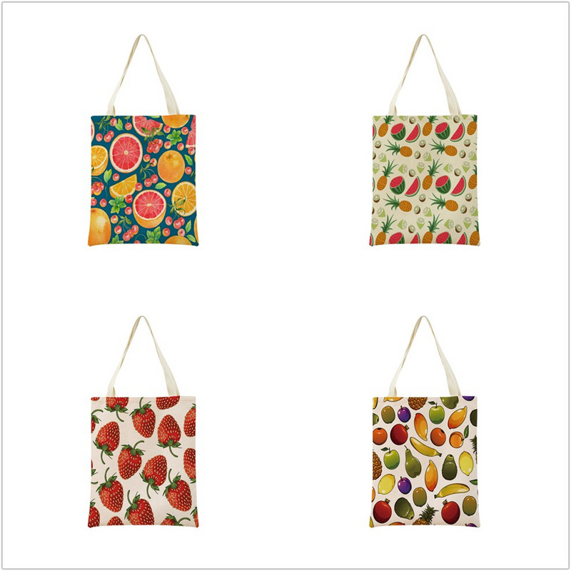Desen animat Fructe Căpșuni Ananas Imprimare față-verso Geantă de cumpărături Eco Market, pliabilă, portabilă, convenabilă