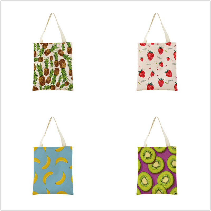 Desen animat Fructe Căpșuni Ananas Imprimare față-verso Geantă de cumpărături Eco Market, pliabilă, portabilă, convenabilă