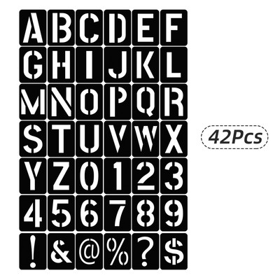 42PCS Шаблони за букви и цифри Многократно миещи се азбучни шаблони PP за рисуване върху стена от плат за скрапбукинг