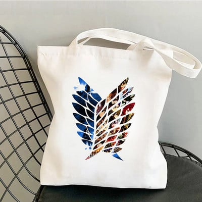 Pirkinių krepšys Grafinis krepšys Harajuku Shingeki No Kyojin Shopper Bag Moteriškas drobinis pečių krepšys Eco Didelės talpos drobinis krepšys