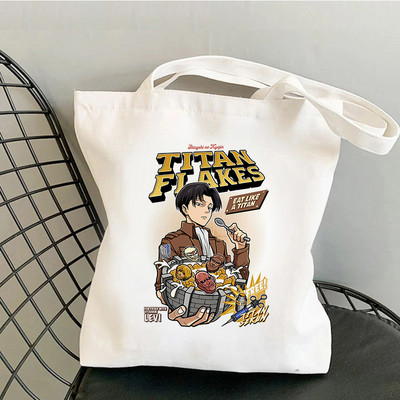 Pirkinių krepšys Grafinis krepšys Harajuku Shingeki No Kyojin Shopper Bag Moteriškas drobinis pečių krepšys Eco Didelės talpos drobinis krepšys