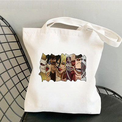 Pirkinių krepšys Grafinis krepšys Harajuku Shingeki No Kyojin Shopper Bag Moteriškas drobinis pečių krepšys Eco Didelės talpos drobinis krepšys