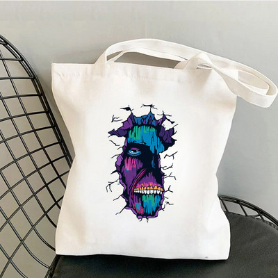 Pirkinių krepšys Grafinis krepšys Harajuku Shingeki No Kyojin Shopper Bag Moteriškas drobinis pečių krepšys Eco Didelės talpos drobinis krepšys