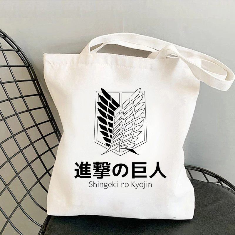 Pirkinių krepšys Grafinis krepšys Harajuku Shingeki No Kyojin Shopper Bag Moteriškas drobinis pečių krepšys Eco Didelės talpos drobinis krepšys