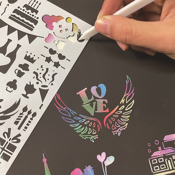 EZONE 6 τεμ./Σετ DIY Κούφια Στένσιλ με στρώσεις ζωγραφική Λεύκωμα ζωγραφικής Χρώμα Ανάγλυφο άλμπουμ Διακοσμητική χάρτινη κάρτα Χαρτικά