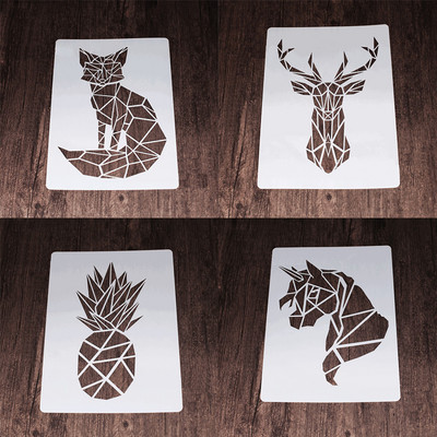 A4 τρισδιάστατη γεωμετρία Ζώα Fox Pineapple Horse Deer Stencils Wall Painting Scrapbook Coloring ανάγλυφο διακοσμητικό πρότυπο άλμπουμ