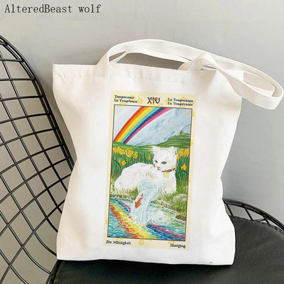 Geantă de umăr pentru femei Curcubeu Magie Soare și Lună Carte de tarot Geantă de pânză vrăjitoare Geanta Shopper Harajuku Geanta de mână pentru femeie