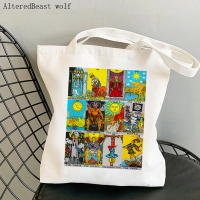 Geantă de umăr pentru femei Curcubeu Magie Soare și Lună Carte de tarot Geantă de pânză vrăjitoare Geanta Shopper Harajuku Geanta de mână pentru femeie