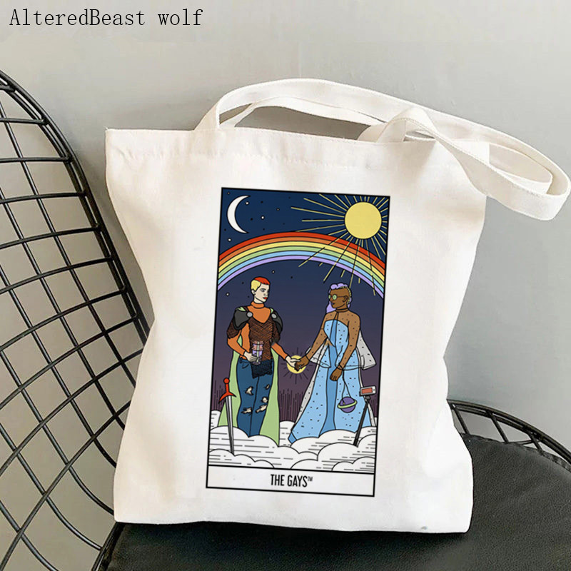 Geantă de umăr pentru femei Curcubeu Magie Soare și Lună Carte de tarot Geantă de pânză vrăjitoare Geanta Shopper Harajuku Geanta de mână pentru femeie