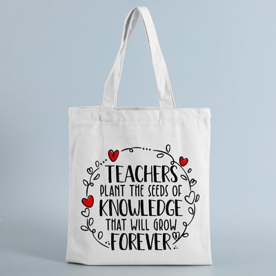 Skolotāji Dāvanu Skolotāja Tote Soma Sievietēm Audekla somas Skolotāji Stāda zināšanu sēklas Apdrukāta Ikdienišķa salokāma plecu soma