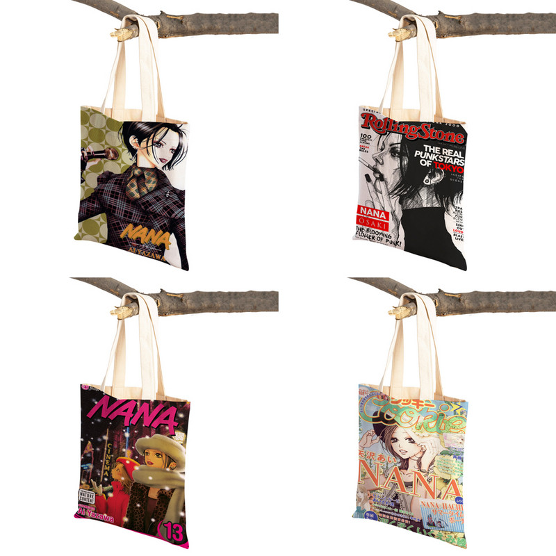 Anime NANA Art ikdienas sieviešu iepirkumu soma japāņu klasiska multfilma audekls sievietēm pircēju soma Ceļojumu rokassomas
