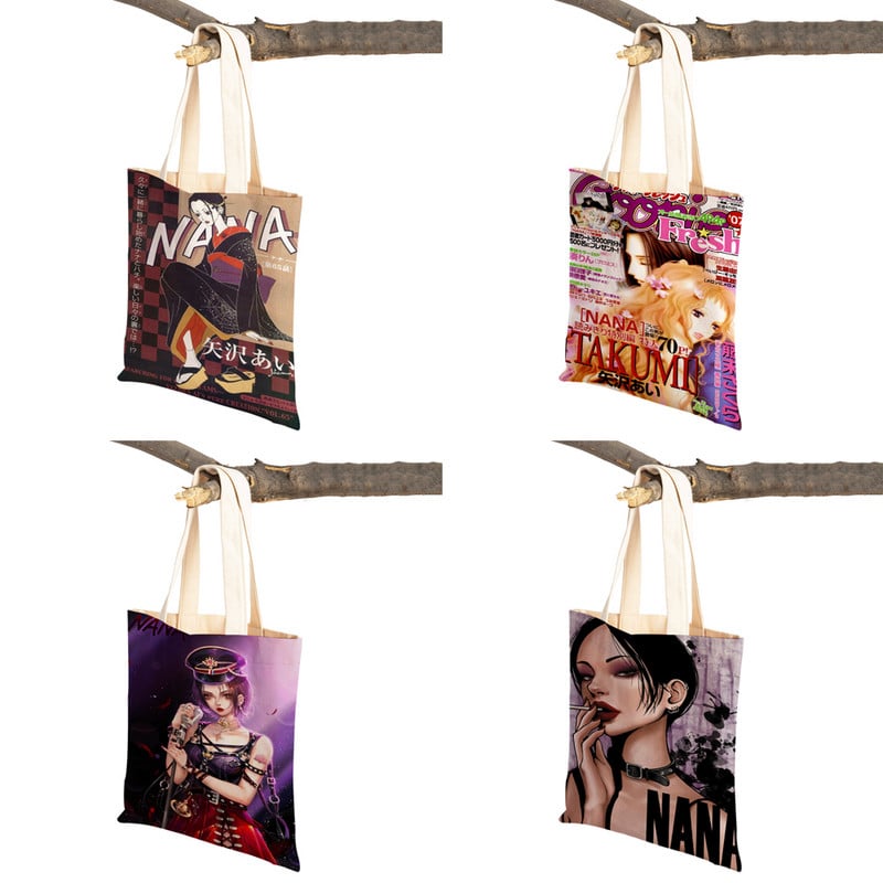 Anime NANA Art ikdienas sieviešu iepirkumu soma japāņu klasiska multfilma audekls sievietēm pircēju soma Ceļojumu rokassomas