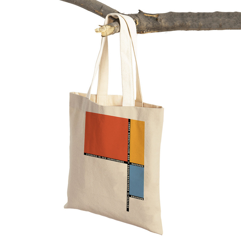 Bauhaus Color Block Geometric Line Moderne retro ženske torbe za kupnju Platnena torba za kupovinu u supermarketu Tote torbica za višekratnu upotrebu