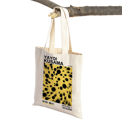 Japāņu Yayoi Kusama Print Shopper Bag Dīvaina sievasmāte Wave Dot Tote Rokassoma Mode Māksla Ikdienas sieviešu pirkumu plecu soma