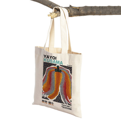 Japāņu Yayoi Kusama Print Shopper Bag Dīvaina sievasmāte Wave Dot Tote Rokassoma Mode Māksla Ikdienas sieviešu pirkumu plecu soma
