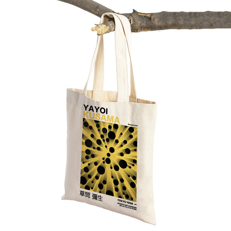 Japāņu Yayoi Kusama Print Shopper Bag Dīvaina sievasmāte Wave Dot Tote Rokassoma Mode Māksla Ikdienas sieviešu pirkumu plecu soma