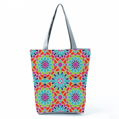 Geantă de mână din pânză pentru femei, broderie colorată, cu imprimeu floral și cu păsări, geantă de umăr pentru femei, geantă reutilizabilă pentru cumpărături femei 1162C