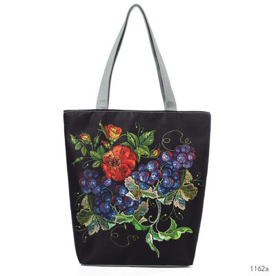Geantă de mână din pânză pentru femei, broderie colorată, cu imprimeu floral și cu păsări, geantă de umăr pentru femei, geantă reutilizabilă pentru cumpărături femei 1162C