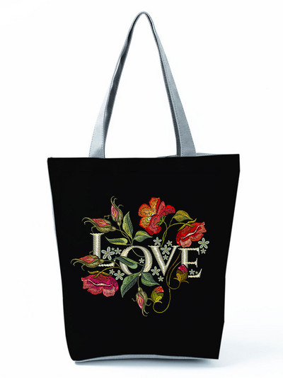 Geantă de mână din pânză pentru femei, broderie colorată, cu imprimeu floral și cu păsări, geantă de umăr pentru femei, geantă reutilizabilă pentru cumpărături femei 1162C