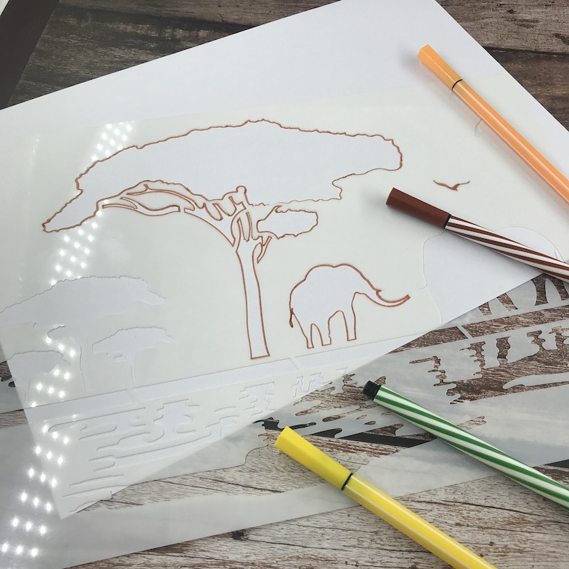A4 29 см слон жираф диви животни Африка шаблони Направи си сам стенни картини лексикон оцветяване релефен албум декоративен шаблон