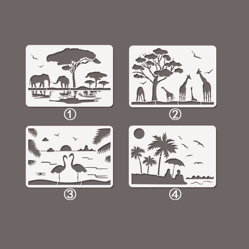 A4 29 см слон жираф диви животни Африка шаблони Направи си сам стенни картини лексикон оцветяване релефен албум декоративен шаблон