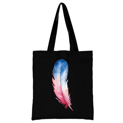 Torba za kupovinu Ženska ručna torba Torba na rame Ženska kupovna platnena torba Višekratna upotreba za putovanje na posao Školska torba velikog kapaciteta S printom perja